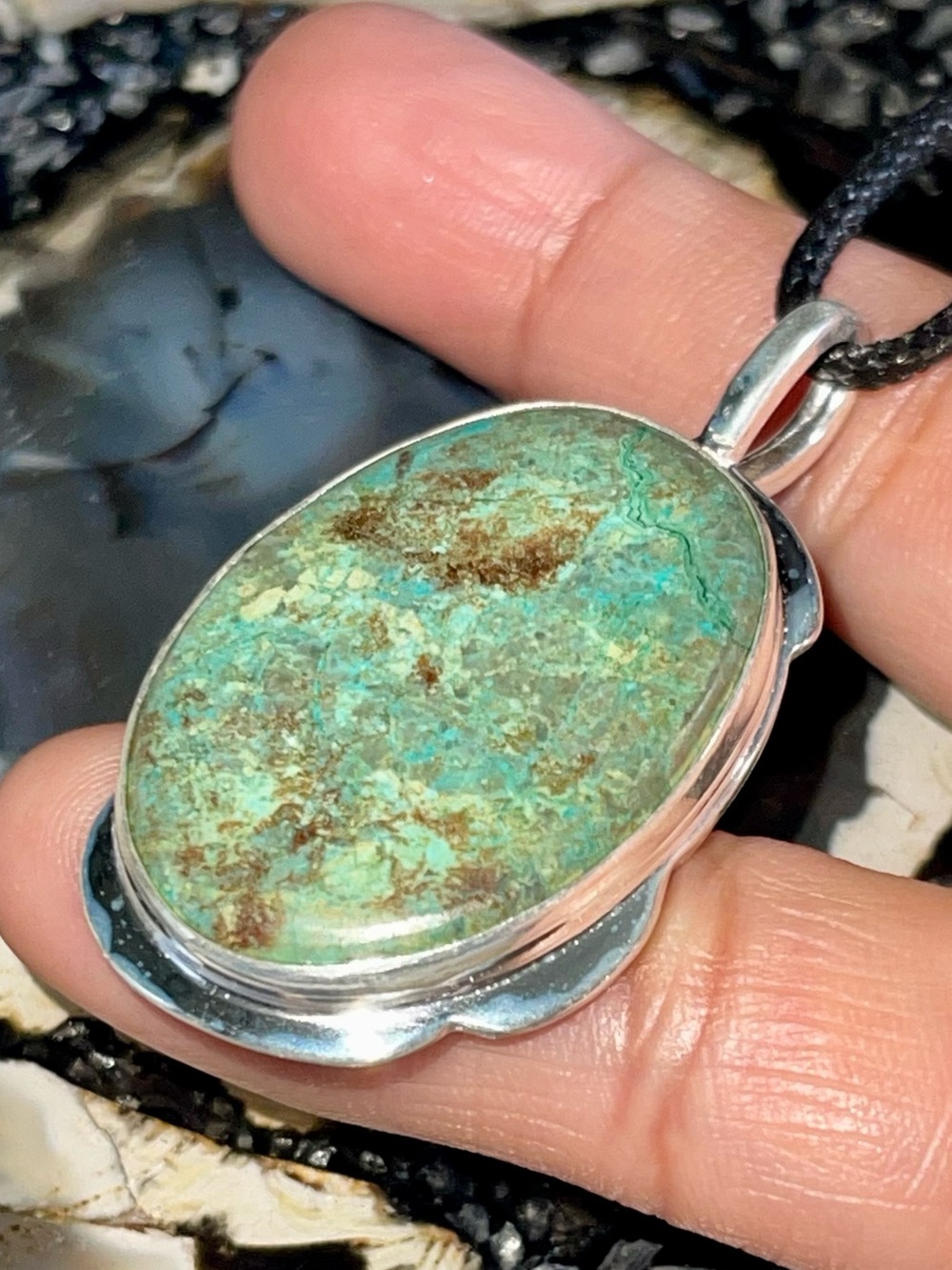 Chrysocolla- Shattuckite Crystal Pendant 2” - Picture 13 of 17